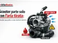 Carburatore di un motore termico benzina, con indicazioni su aria tirata, benzina e aria falsa.