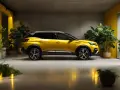 Peugeot 3008 giallo brillante, un'auto che cattura l'attenzione. Il suo codice colore evoca energia e stile, circondata da piante verdi in un ambiente moderno.