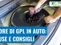 Meccanico lavora sul serbatoio GPL dell'auto. Se senti odore di GPL, potrebbe esserci un problema.