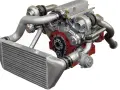 Motore V8 con doppio turbo e intercooler. L'intercooler a cosa serve? Raffredda l'aria compressa dai turbo per aumentare la potenza.