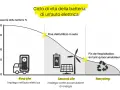 Grafico mostra la diminuzione della capacità della batteria di un'auto elettrica nel tempo, illustrando la sua durata batteria auto elettrica in diversi impieghi: prima nell'auto, poi come accumulatore di energia e infine il riciclo.
