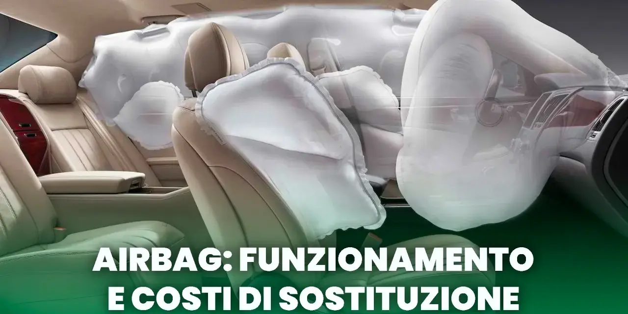 Interno auto con airbag gonfiati. Scopri di cosa è fatto l'airbag e come funziona per la tua sicurezza.
