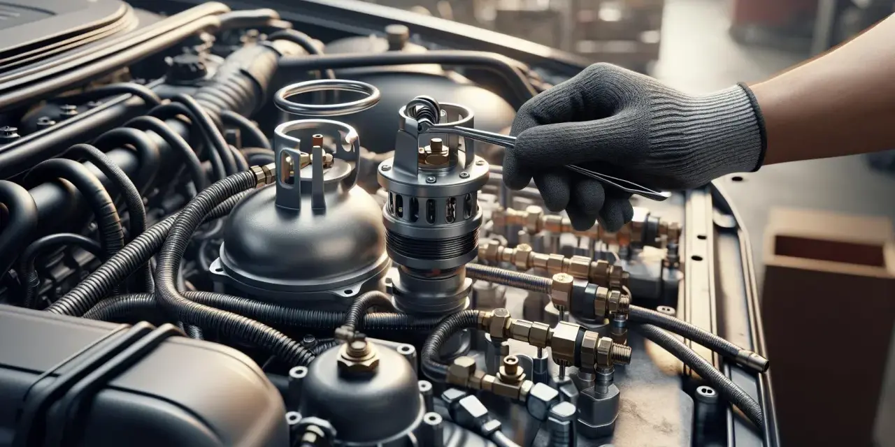 Meccanico che lavora sul motore GPL. La manutenzione regolare è fondamentale per capire quanto dura un motore GPL e garantirne l'efficienza nel tempo.
