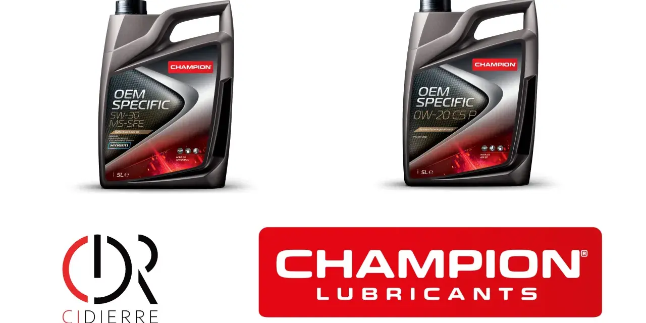Olio Champion 5W-30 per motori ibridi e specifici, 0W-20 per motori PSA. Protezione e performance garantite.