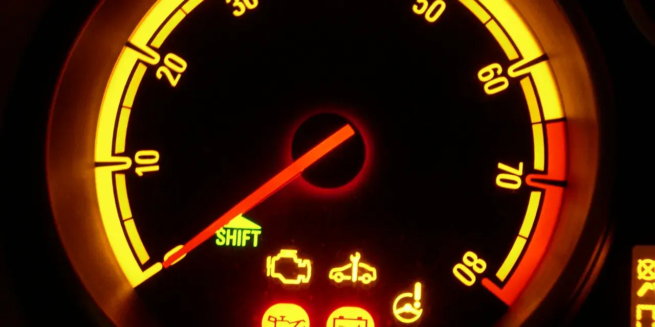 Cruscotto Opel Corsa con spie accese: olio, batteria, motore e sterzo. L'ago del contagiri è fermo.