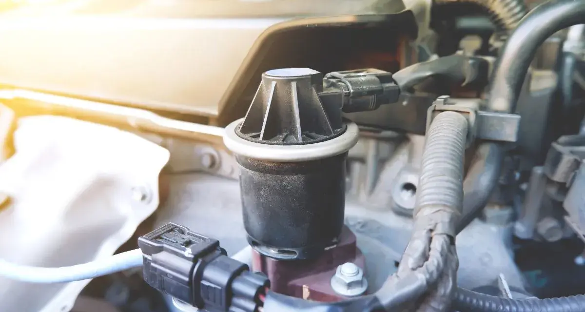 Componente egr, cos'è? Un pezzo del motore auto, con connettori elettrici e tubi.