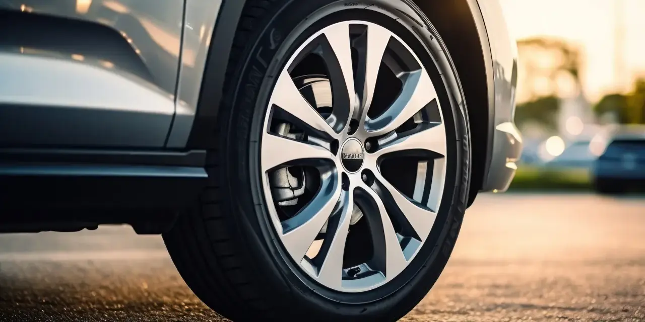 Ruota di un'auto con cerchio in lega sportivo. Il pneumatico, con il suo run flat significato, garantisce sicurezza anche in caso di foratura.