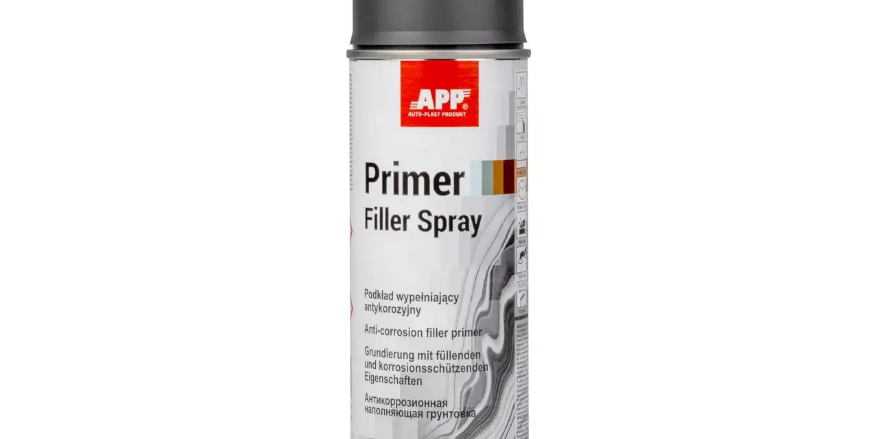 Bomboletta spray di primer vernice APP, ideale per riempire e proteggere dalla corrosione.