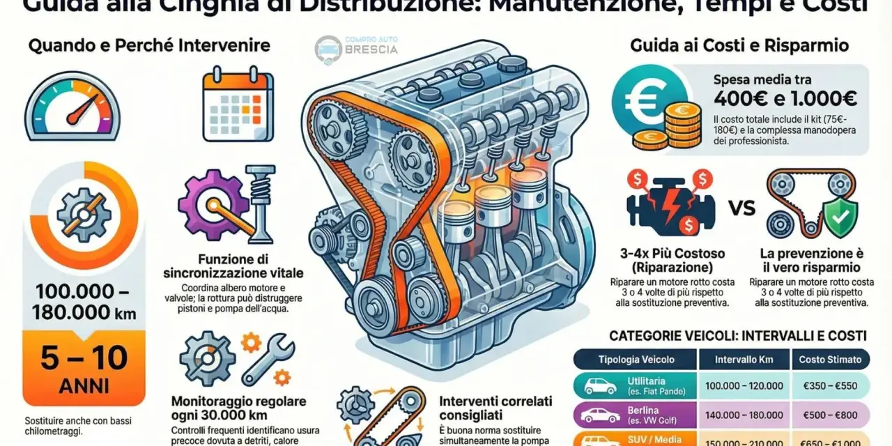 Guida alla cinghia distribuzione: costi e tempi. Spesa media tra 400€ e 1.000€ per la sostituzione. Prevenire è risparmiare.
