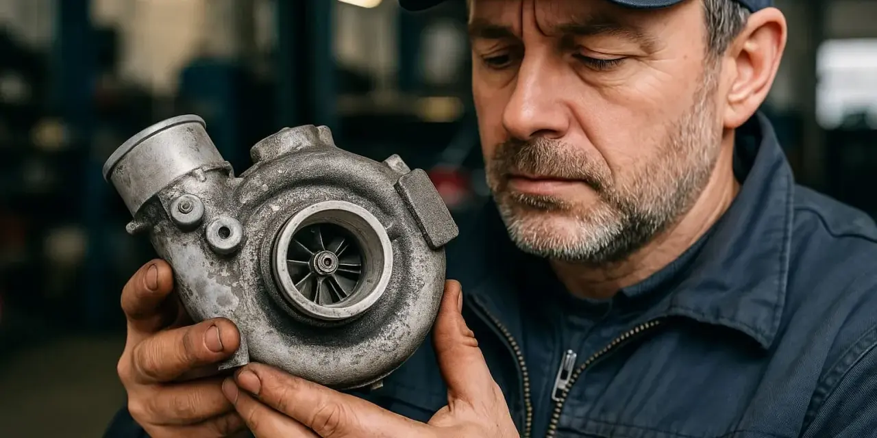 Meccanico esamina un turbo, pensando a come capire se il turbo non funziona.