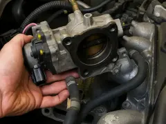 Mano che installa un corpo farfallato su un motore.
