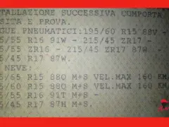 Documento con misure pneumatici estivi e invernali. L'obbligo gomme estive è rispettato con le misure indicate.