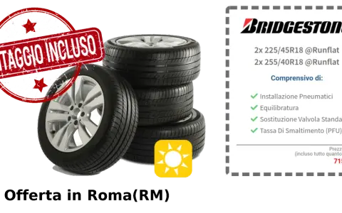 Offerta pneumatici Bridgestone con montaggio incluso. Gomme consumate ai lati? Sostituiscile con questo set completo a Roma.