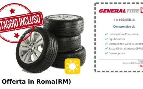 Offerta pneumatici General Tire 4 x 195/55R16 a Roma(RM), montaggio incluso. Prezzo 350€.