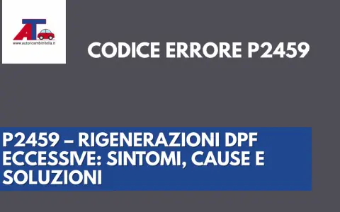 Codice errore P2459: rigenerazioni DPF eccessive su auto diesel. Sintomi, cause e soluzioni.