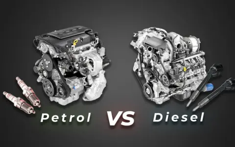Motori a benzina e diesel a confronto. Il motore a destra, con gli iniettori, rappresenta un moderno diesel aspirato.