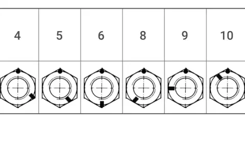 Tabella chiave bullone: disegni di dadi esagonali con diverse marcature, associate a numeri da 4 a 12.