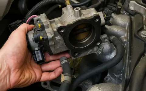 Mano che installa un corpo farfallato su un motore.