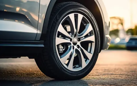 Ruota di un'auto con cerchio in lega sportivo. Il pneumatico, con il suo run flat significato, garantisce sicurezza anche in caso di foratura.
