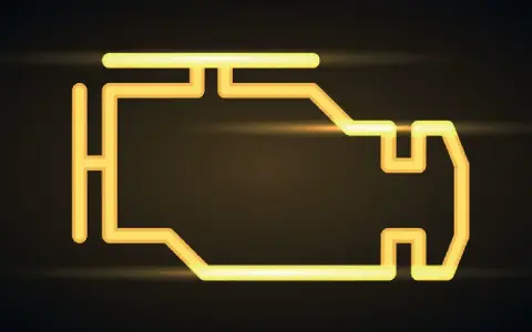 Icona gialla stilizzata di un motore, simbolo di avaria. Utile per diagnosi obd auto.