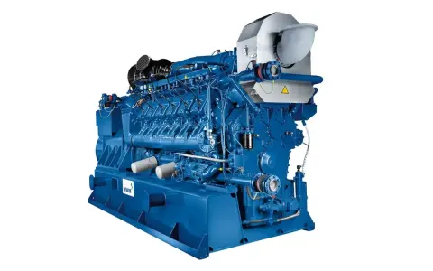 Potente motore termico blu, un esempio di elevato rendimento per applicazioni industriali.