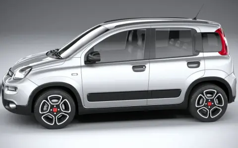 Panda argento, vista laterale. Controlla la pressione gomme panda per un viaggio sicuro.
