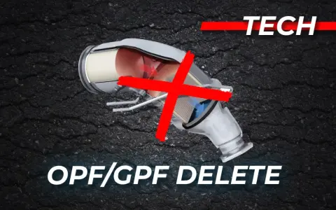 Filtro antiparticolato benzina problemi: sezione di un OPF/GPF con una grande X rossa, indicando la rimozione.