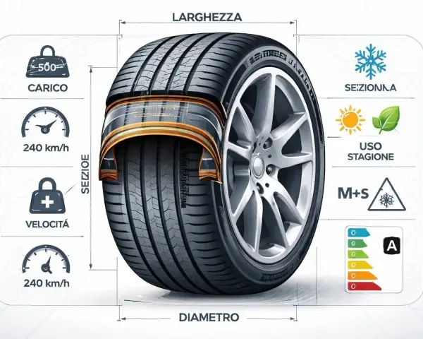 Il pneumatico: carico, velocità, dimensioni e uso stagionale. Il suo significato è fondamentale per la sicurezza.