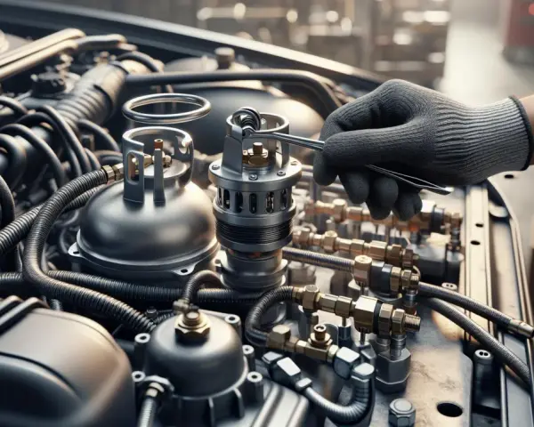 Meccanico che lavora sul motore GPL. La manutenzione regolare è fondamentale per capire quanto dura un motore GPL e garantirne l'efficienza nel tempo.