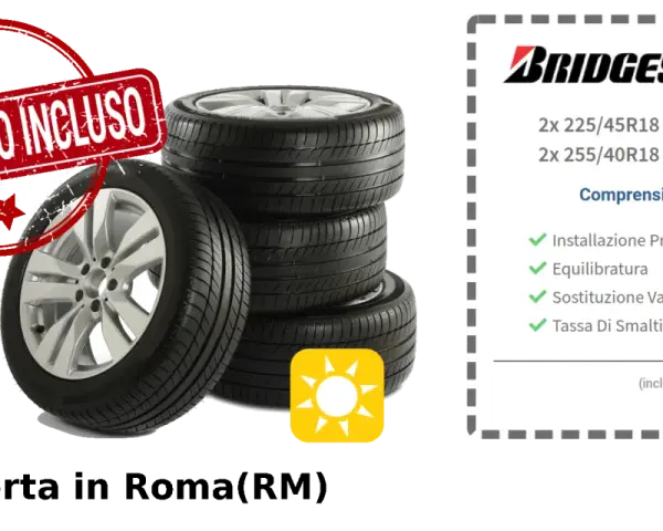 Offerta pneumatici convenzionali Bridgestone Runflat 225/45R18 e 255/40R18, montaggio incluso, a Roma.