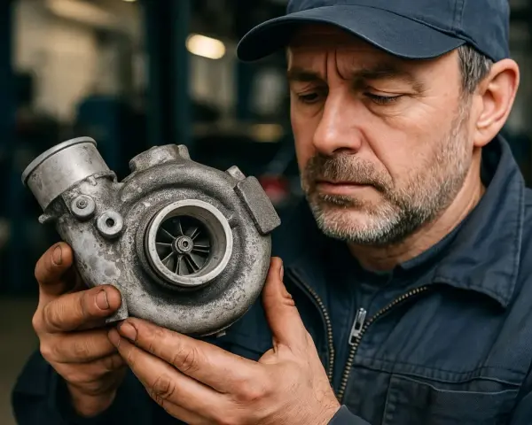 Meccanico esamina un turbo, pensando a come capire se il turbo non funziona.