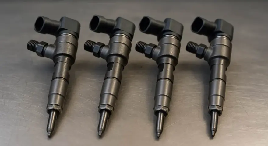 Quattro iniettori common rail, componenti cruciali per evitare problemi ai motori diesel.