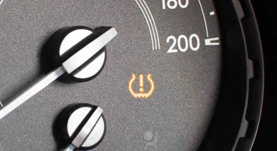 Spia del sistema TPMS accesa sul cruscotto, indica un problema di pressione pneumatici.