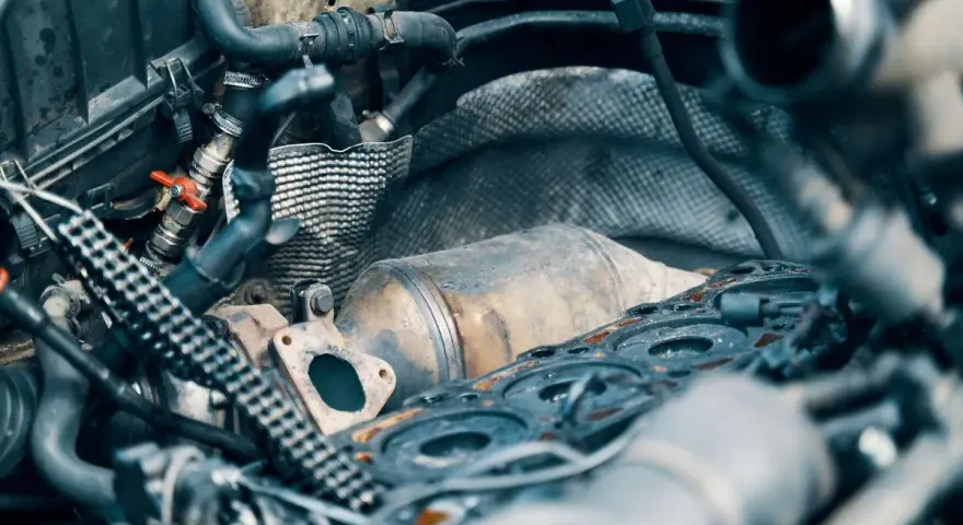 Parti del motore con filtro antiparticolato (FAP) sporco, causa comune perché si intasa il fap.