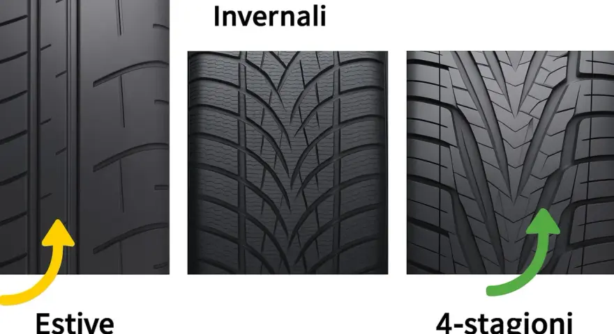 Confronto tra pneumatici: estivi, invernali e gomme 4 stagioni solo davanti.