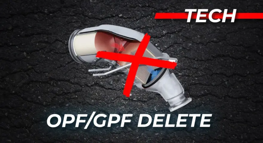 Filtro antiparticolato benzina problemi: sezione di un OPF/GPF con una grande X rossa, indicando la rimozione.