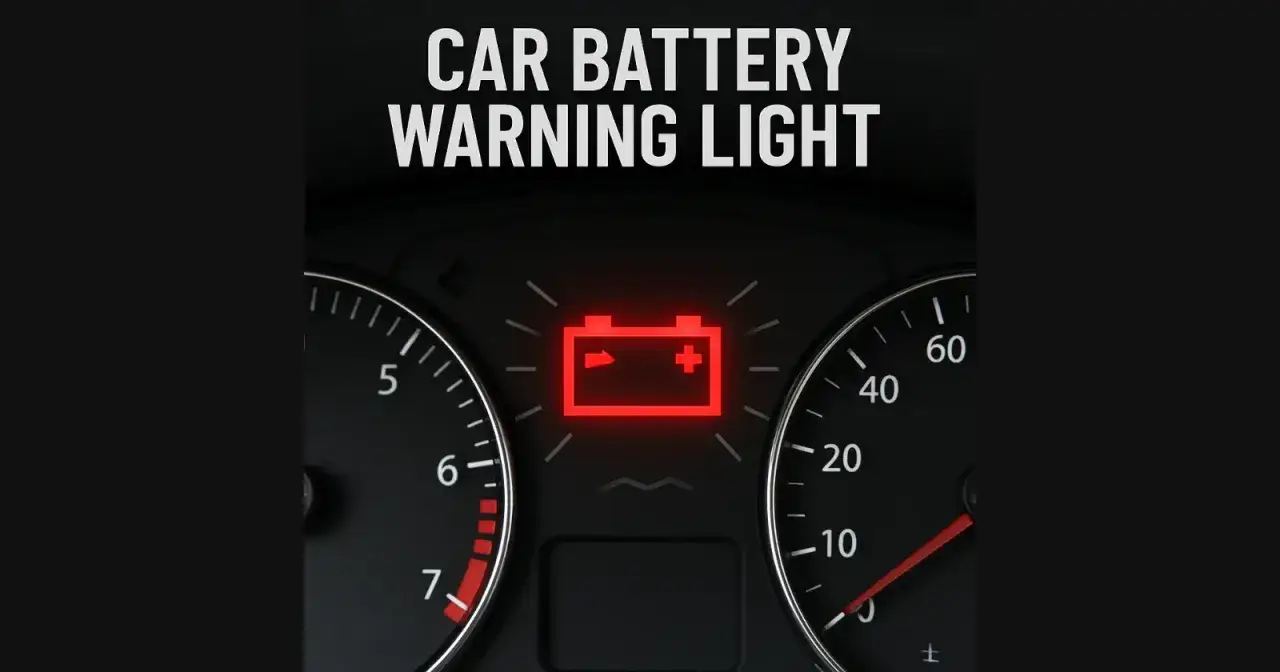 Cruscotto con spia rossa della batteria accesa, indicando un problema con la batteria dell'auto spenta.