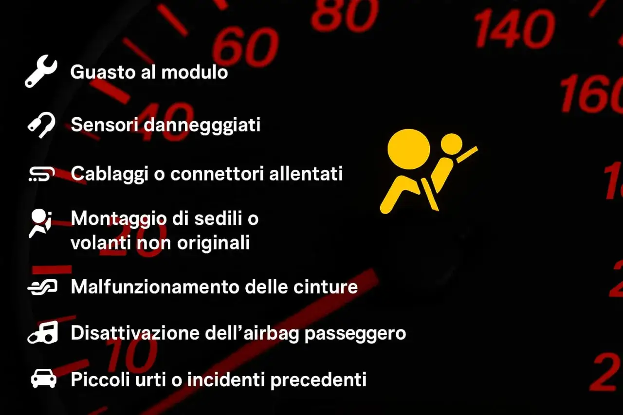 Spia airbag accesa: possibili cause come guasti, sensori o cablaggi difettosi. Controlla il sistema per la tua sicurezza.